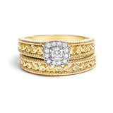 14K Yellow Gold Plated .925 Sterling Silver 1/5 Cttw Diamond Halo and Milgrain Finish Engagement Ring Bridal Set (I-J Color I3 Clarity) - Size 7