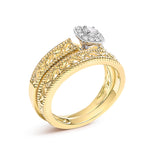 14K Yellow Gold Plated .925 Sterling Silver 1/5 Cttw Diamond Halo and Milgrain Finish Engagement Ring Bridal Set (I-J Color I3 Clarity) - Size 7