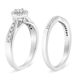 .925 Sterling Silver 1/3 Cttw Diamond Halo and Pave Shank Engagement Ring Set (I-J Color, I3 Clarity) - Ring Size 7