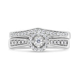 .925 Sterling Silver 1/3 Cttw Diamond Halo and Pave Shank Engagement Ring Set (I-J Color, I3 Clarity) - Ring Size 7
