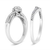 .925 Sterling Silver 1/3 Cttw Composite Diamond Frame Bypass Bridal Set Ring and Band (I-J Color, I2-I3 Clarity) - Ring Size 7