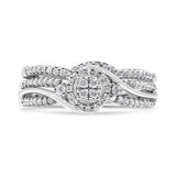 .925 Sterling Silver 1/3 Cttw Composite Diamond Frame Bypass Bridal Set Ring and Band (I-J Color, I2-I3 Clarity) - Ring Size 7