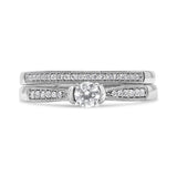.925 Sterling Silver 1/3 Cttw Diamond Classic Engagement Ring Bridal Set with Milgrain (I-J Color, I3 Clarity) - Ring Size 7