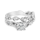 14K White Gold Lab Grown Diamond 1.0 Cttw Vintage Style Engagement Ring and Band Set - Ring Size 5
