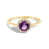 10K White Gold Purple Amethyst and 1/10 Cttw Diamond Halo Ring