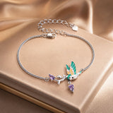 925 Sterling Silver Enamel Plated Platinum Bracelet with CZ, Adjustable Length for Women