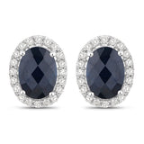 2.16 Carat Genuine Blue Sapphire and White Diamond 14K White Gold Earrings