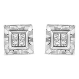 .925 Sterling Silver 1/6 Cttw Invisible Set Princess-Cut Diamond Quad Composite Stud Earrings (H-I Color, I1-I2 Clarity)