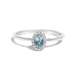 10K White Gold 5X3MM Oval Purple Amethyst and Diamond Accent Halo Ring (I-J Color, I1-I2 Clarity) - Ring Size 6.5
