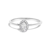 10K White Gold 5X3MM Oval Purple Amethyst and Diamond Accent Halo Ring (I-J Color, I1-I2 Clarity) - Ring Size 6.5