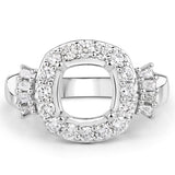 0.73 Carat Genuine White Diamond 14K White Gold Semi Mount Ring - holds 8x8mm Cushion Gemstone