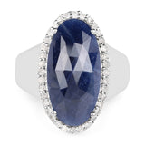 9.83 Carat Genuine Blue Sapphire and White Diamond .925 Sterling Silver Ring