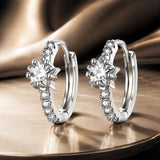 925 Sterling Silver Earrings with Pavé Setting CZ, Platinum Plated, 1.3x0.4cm, for Women
