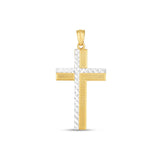 14k Two Tone Gold High Polish Diamond Cut Cross Pendant