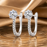925 Sterling Silver Earrings with Pavé Setting CZ, Platinum Plated, 16x5.5mm for Women