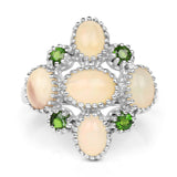 1.90 Carat Genuine Ethiopian Opal and Chrome Diopside .925 Sterling Silver Ring