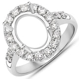 0.60 Carat Genuine White Diamond 14K White Gold Semi Mount Ring - holds 10x8mm Oval Gemstone