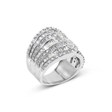 10K White Gold 2 1/2 Cttw Round and Baguette-Cut Diamond Multi-Row Bypass Ring (J-K Color, I2-I3 Clarity) - Ring Size 7