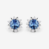 1.87 Carat Genuine Blue Sapphire and White Diamond 14K White Gold Earrings