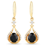 0.86 Carat Genuine Blue Sapphire and White Diamond 14K Yellow Gold Earrings