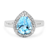 2.42 Carat Genuine Blue Topaz and White Topaz .925 Sterling Silver Ring