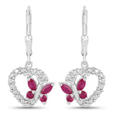 0.59 Carat Genuine Ruby and Created White Sapphire .925 Sterling Silver Earrings