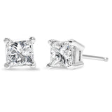 AGS Certified 18K White Gold 1.0 Cttw 4-Prong Set Princess-Cut Solitaire Diamond Screw Back Stud Earrings (E-F Color, SI2-I1 Clarity)
