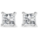 AGS Certified 14K White Gold 1.0 Cttw 4-Prong Set Princess-Cut Solitaire Diamond Push Back Stud Earrings (I-J Color, SI2-I1 Clarity)