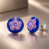 925 Sterling Silver White Gold Plated Enamel Pavé CZ 0.9x1.0cm Earrings for Women