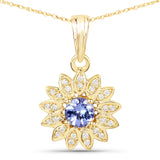 0.31 Carat Genuine Tanzanite and White Diamond 14K Yellow Gold Pendant