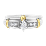14K Yellow and White Gold 1/3 Cttw Marquise Diamond Cocktail Engagement Ring Set (H-I Color, SI1-SI2 Clarity) - Size 7