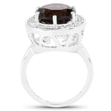 4.52 Carat Genuine Smoky Quartz and White Topaz .925 Sterling Silver Ring