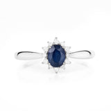 0.44 Carat Genuine Blue Sapphire and White Diamond 14K White Gold Ring