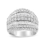 .925 Sterling Silver 2.00 Cttw Round and Baguette-Cut Diamond Cluster Ring (H-I Color, I1-I2 Clarity) - Size 7