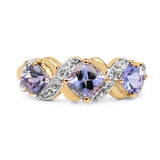 14K Yellow Gold Plated 1.20 Carat Genuine Tanzanite and White Topaz .925 Sterling Silver Ring