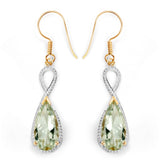 14K Yellow Gold Plated 10.10 Carat Genuine Green Amethyst .925 Sterling Silver Earrings