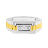 10K Yellow Gold Plated .925 Sterling Silver Diamond Accent Miracle-Set 3 Stone Ridged Band Gentlemen's Fashion Ring (I-J Color, I2-I3 Clarity) - Size 10