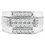 Men's .925 Sterling Silver 1.00 Cttw Diamond Multi Row Band Ring -Size 10