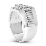 Men's .925 Sterling Silver 1.00 Cttw Diamond Multi Row Band Ring -Size 10
