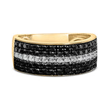 Men's 14K Yellow Gold Plated .925 Sterling Silver 1.00 Cttw White and Black Diamond Cluster Ring