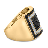 Men's 10K Yellow Gold 1 1/4 Cttw White and Black Diamond Geometric Ring