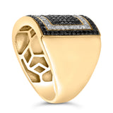 Men's 10K Yellow Gold 1 1/4 Cttw White and Black Diamond Geometric Ring