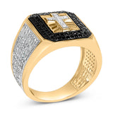 Men's 10K Yellow Gold 1 1/2 Cttw White and Black Diamond Cross Signet Ring