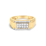 Men's 14K Yellow Gold Plated Sterling Silver Natural 1/2 Cttw Diamond Rectangular Halo Band Ring