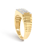 Men's 14K Yellow Gold Plated Sterling Silver Natural 1/2 Cttw Diamond Rectangular Halo Band Ring