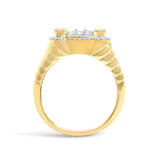 Men's 14K Yellow Gold Plated Sterling Silver 1.0 Cttw Diamond Square Motif Band Ring