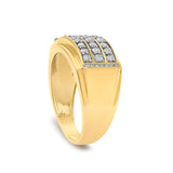 Men's 14K Yellow Gold Plated Sterling Silver 3/4 Cttw Diamond 3 Row Band Ring