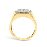Men's 14K Yellow Gold Plated Sterling Silver 3/4 Cttw Diamond Cushion Head and Halo Band Ring