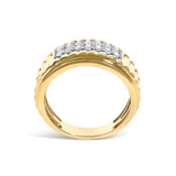 Men's 14K Yellow Gold Plated Sterling Silver 3/8 Cttw Diamond Ribbed Band Ring
