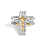 Men's 10K Yellow Gold 5-2/5 Cttw Diamond Jesus Crucifix Cross Cocktail Ring